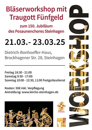 Plakat zum Bläserworkshop mit Traugott Fünfgeld